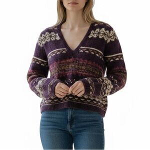 Peruvian Connection 100% Wool Fair Isle V-Neck Sweater‎